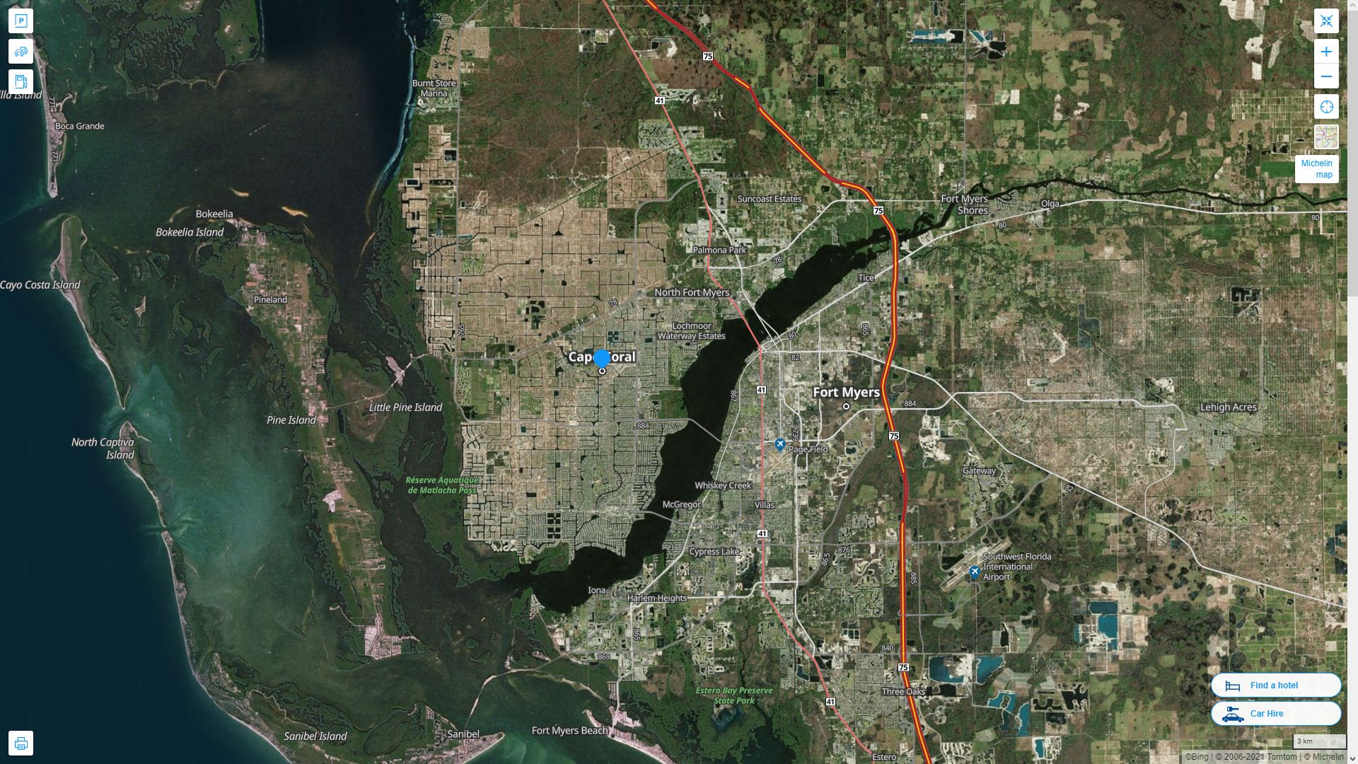 Cape Coral Florida Highway and Road Map with Satellite View